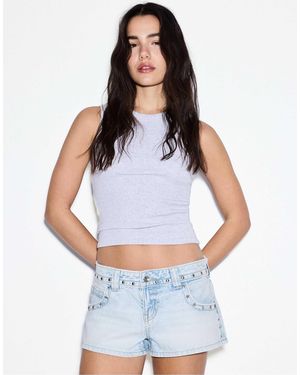 Stradivarius – jeansshorts - Weiß