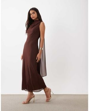 TFNC London High Neck Chiffon Scarf Detail Maxi Dress - Brown