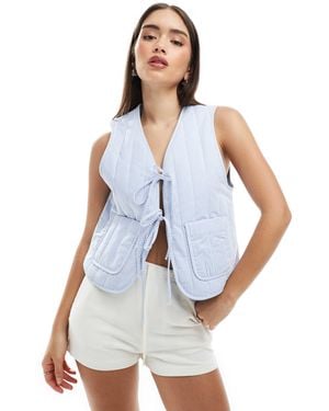 Pimkie Quilted Tie Front Waistcoat - Blue