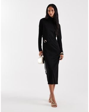 Vero Moda High Neck Long Sleeve Belted Maxi Dress - Black