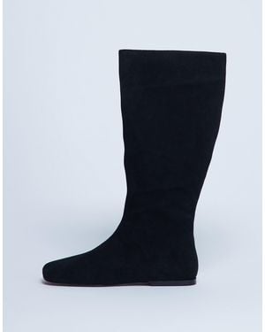TOPSHOP Tess Real Suede Knee High Flat Boot - Black