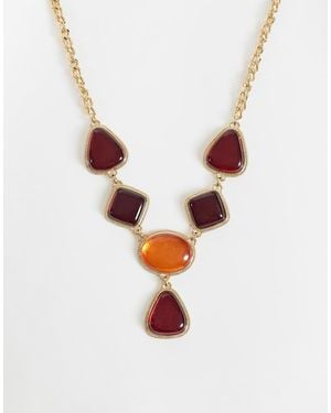 ASOS Statement Necklace With Amber And Burgundy Resin Drops - White
