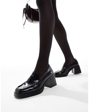 Bershka Faux Leather Loafers - Black
