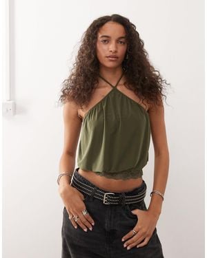Collusion Halter With Lace Trim - Green