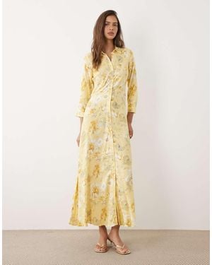 Y.A.S Vestido Camisero Largo Con Estampado Floral Amarillo De - Metálico