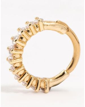 Lovisa – halbseitig mit zirkonia-steinen besetzter, vereter creolen-ohrring aus chirurgischem stahl mit gezacktem design - Mettallic