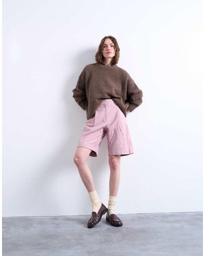 TOPSHOP Premium Real Suede Longline Shorts - Pink