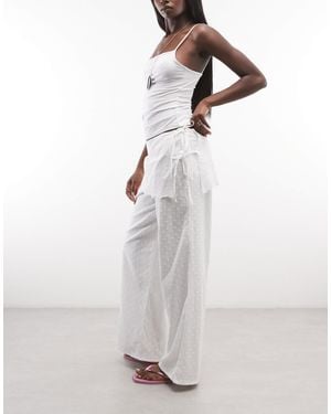 Daisy Street Boho Straight Leg Pants With Skirt Overlay - White