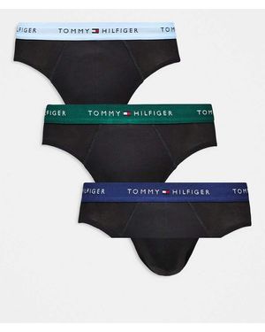 Tommy Hilfiger Pack De 3 Calzoncillos Negros Básicos Con Cinturillas Verdes Y Azules De Algodón Signature Cotton Essentials De