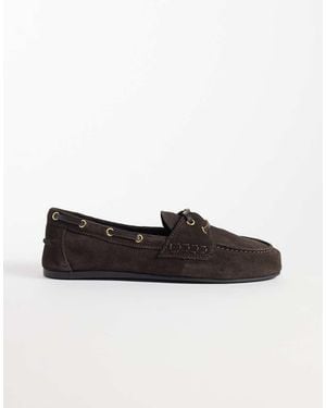 Mango 100% Leather Boat Shoe - Brown