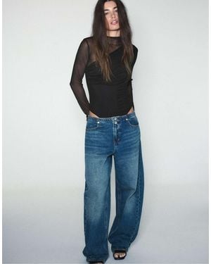 Stradivarius Drapierter mesh-body mit langen ärmeln - Blau
