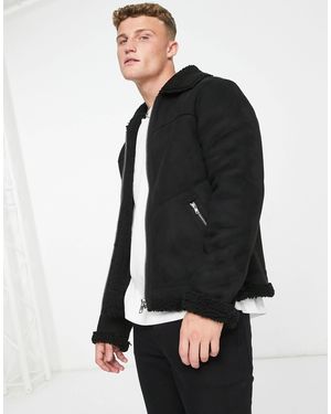 Barneys Originals Faux Shearling Fully Sherpa Lined Jacket - Black