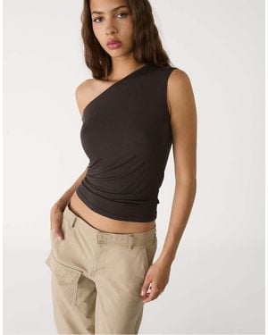 Stradivarius Asymmetrical Neck Top - Brown