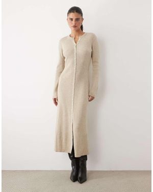 Nobody's Child Geribbelde Jersey Maxi Jurk Met Knoopsluiting - Naturel