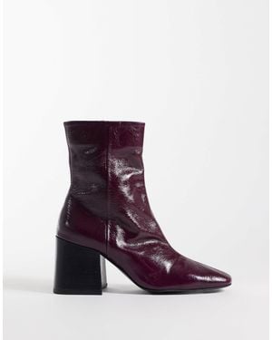 ASOS Raiden Soft Leather Block Heel Ankle Boots - Purple