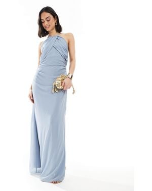 TFNC London Bridesmaid Cross Front Maxi Dress With Cowl Back - Blue