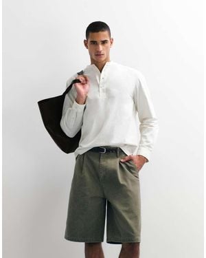 ASOS Mid Length Canvas Jorts With Pleat Styling - White