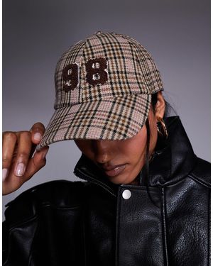 River Island 98 Graphic Checked Cap - Brown