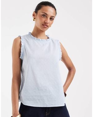 Vero Moda Dobby Texture Ruffle Trim Sleeveless Top - White