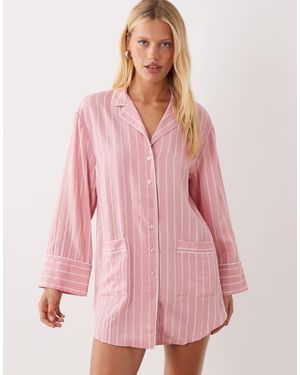 ASOS Pyjama Mini Shirt Dress With Contrast Trims - Pink