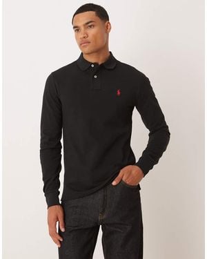 Polo Ralph Lauren Icon Logo Slim Fit Long Sleeve Pique Polo - Black