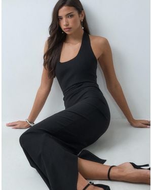 Vesper Petite Bengaline Open Back Halter Neck Maxi Dress - Black