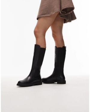 Tommy Hilfiger Long Flat Leather Boots - Black