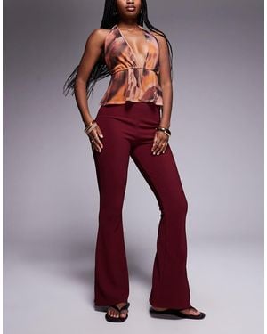 River Island Ribbed Flare Trousers - Red