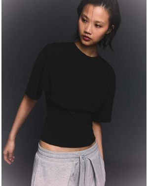 Bershka Short Sleeve Corset Waist T-Shirt - Black
