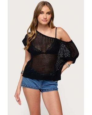 Edikted Trix Off Shoulder Open Knit Top - Black