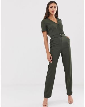 Morgan Jumpsuit Met Riem En Overslag Aan - Groen