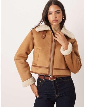 Abercrombie & Fitch Vegan Suede Shearling Short Coat - Blue