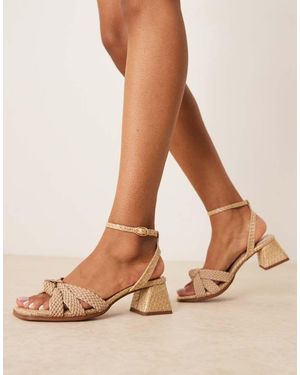 ASOS Wide Fit Hummingbird Weave Detail Mid Block Heeled Sandals - Natural