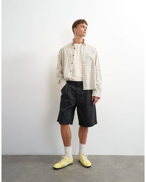 TOPMAN Wide Leg Twill Bermuda Short With Pleats - Black