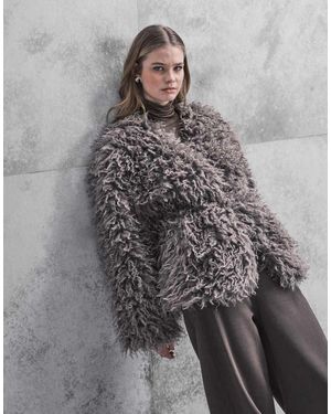 ONLY Chaqueta Con Cinturón De Pelo Largo De - Gris
