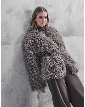 ONLY Giacca Pelosa Grigia Con Cintura - Grigio