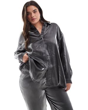 Pieces Plus Pieces Curve Oversized Shirt - Gray