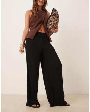 ASOS Crinkle Tie Waist Wide Leg Trouser - Black