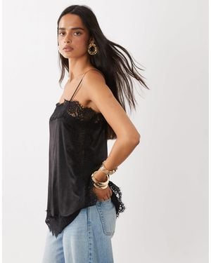 Vero Moda Satin Lace Cami Top - Black