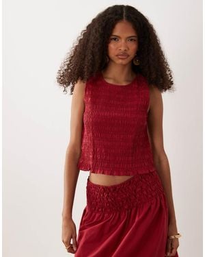 Mango Siros Crinkle Sleevess Top Co-Ord - Red