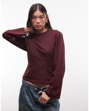 Monki Top à manches longues avec coutures - Rouge