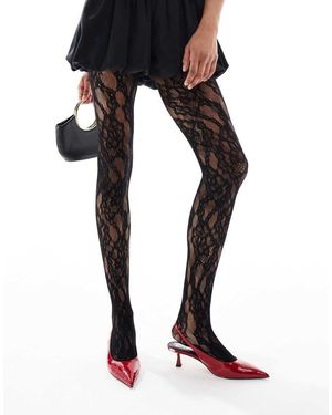 New Look Medias Negras De Encaje Floral De -Negro