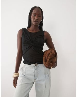 ASOS Soft Semi Sheer Tank With Ruched Bust Overlay - Black
