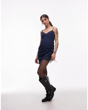 ASOS Cami Lace Trim Satin Slip Mini Dress - Blue