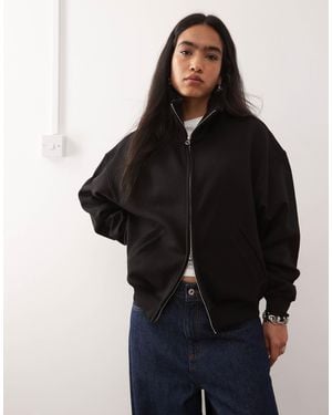 Weekday Jodi Zip Through Funnel Neck Sweatshirt - Black