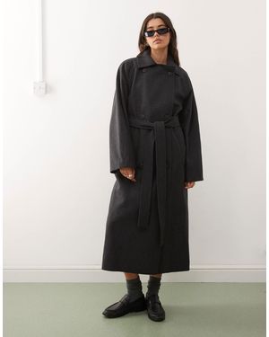 Weekday Kia Wool Blend Oversized Coat With Double Button And Tie Waist Detail - Black