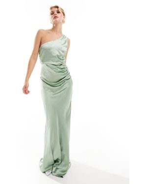 Six Stories Bridesmaids One Shoulder Satin Maxi Dress - Green