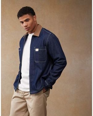 ASOS Boxy Crop Denim Regular Shirt With Contrast Collar - Blue