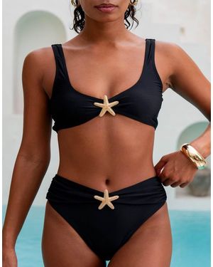Moda Minx High Waisted Bikini Bottom With Starfish Detail - Black