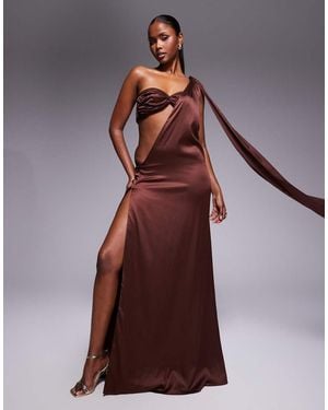 The Dolls House Anthia Asymmetric Satin Maxi Dress - Brown